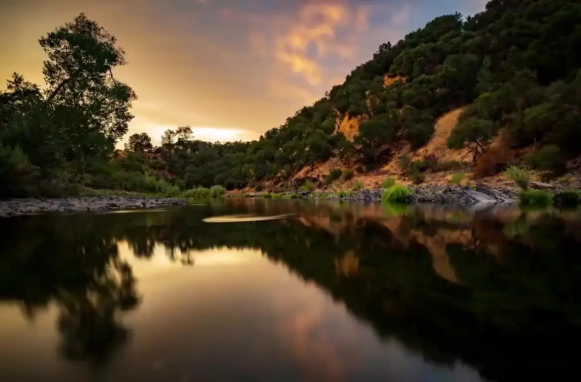 The Cosumnes River canyon at Cosumnes River Ranch, looking upstream into the Sierra foothills