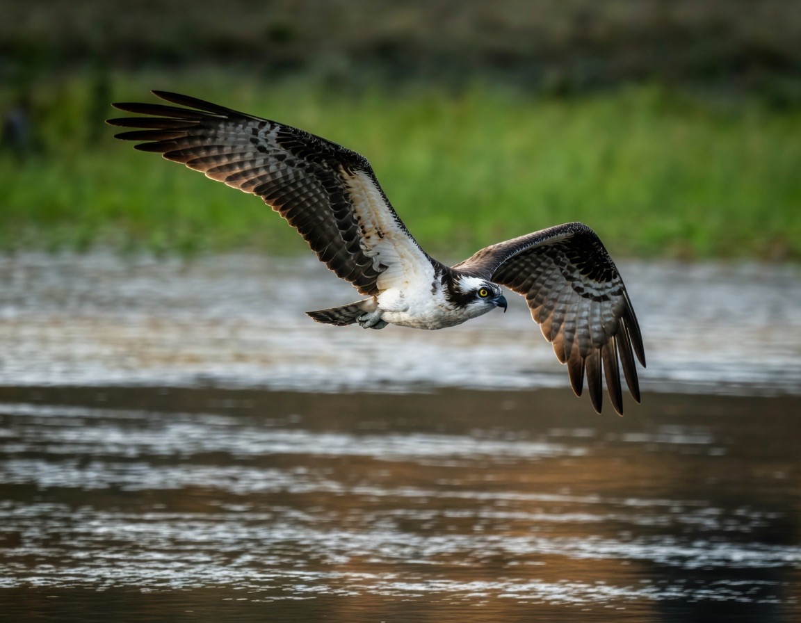 An osprey hunting low over the Cosumnes River at Cosumnes River Ranch
